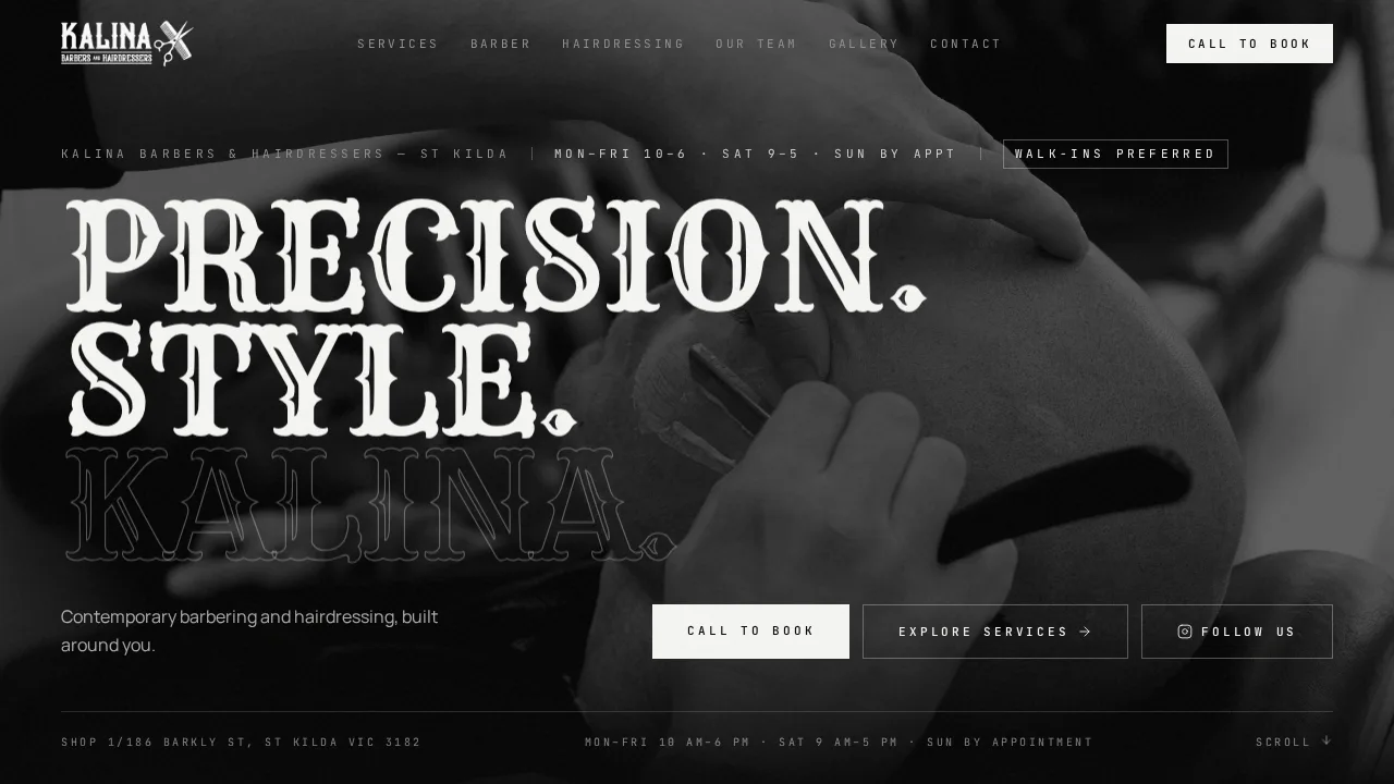 Kalina Barbers & Hairdressers homepage